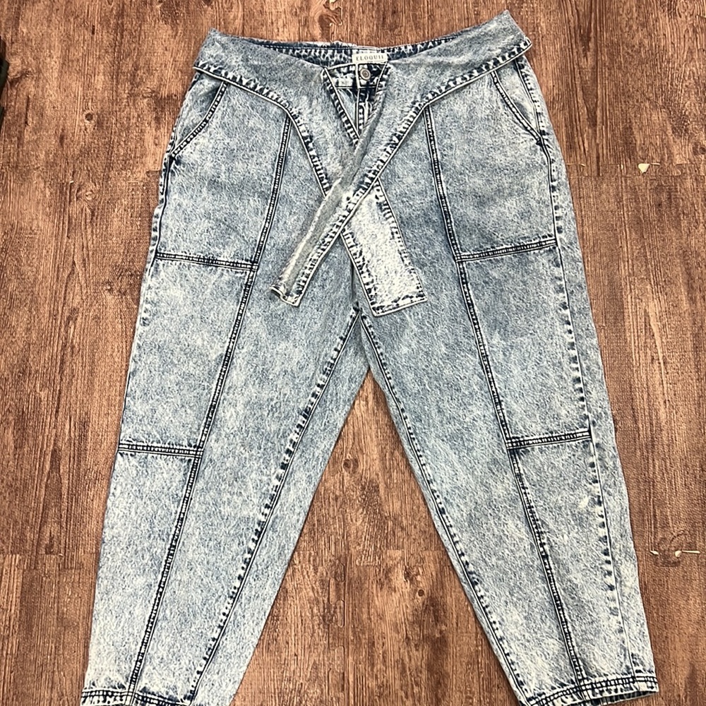 Eloquii Tie Waist Acid Wash High Waist Baggy Jeans - Picture 4 of 10
